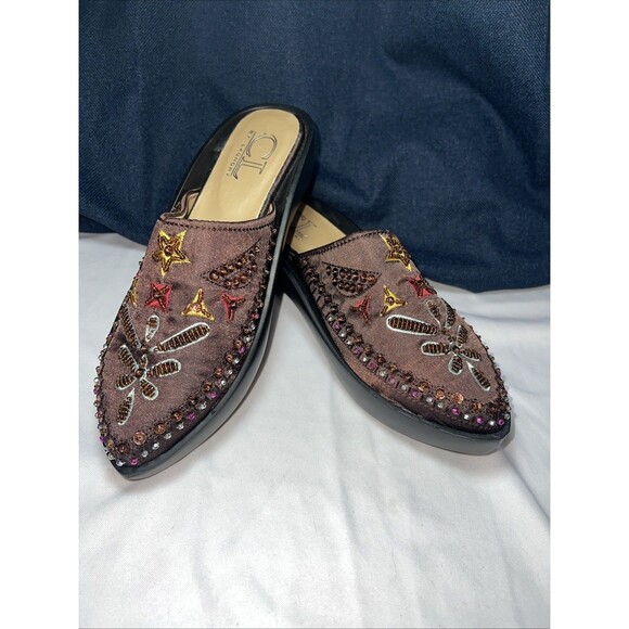CL by Laundry Shoes - CL By Laundry Beautifully Beaded Wedge Y2k Brown Mule Size‎ 6m Treva